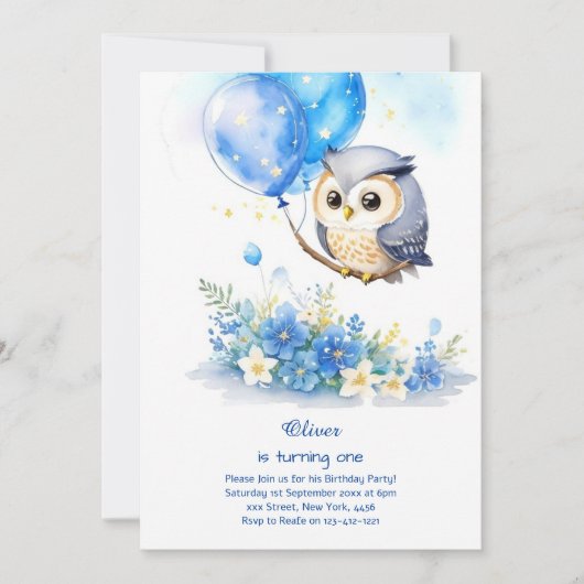 Invitation de Owl First Birthday (Devant)
