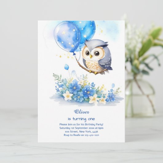 Invitation de Owl First Birthday (Debout devant)