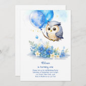 Invitation de Owl First Birthday (Devant / Derrière)