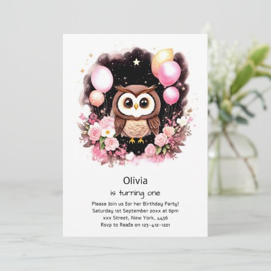 Invitation de Owl First Birthday (Debout devant)