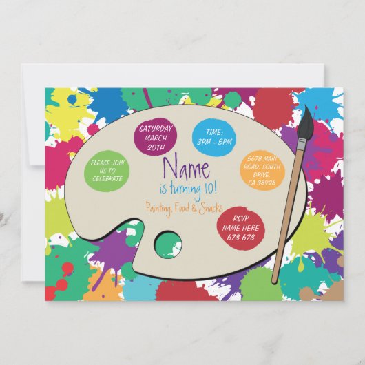 Invitation de palette de peinture d'anniversaire (Devant)