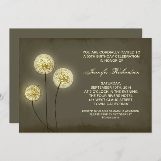 invitation de pandelions d'anniversaire rustique m (Devant / Derrière)