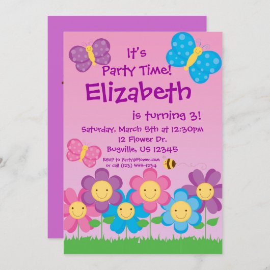 Invitation de papillon et de fête d'anniversaire (Devant / Derrière)