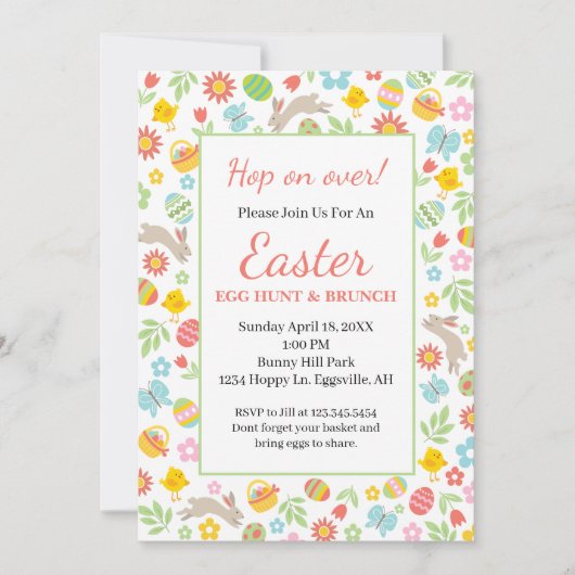Invitation de Pâques à bordure florale (Devant)