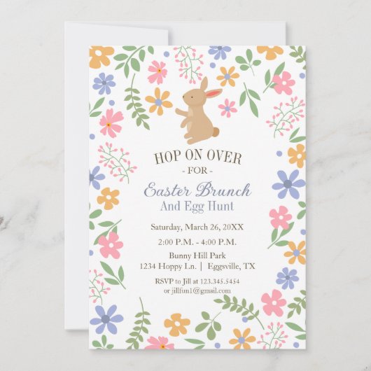 Invitation de Pâques amusant petit lapin pour brun (Devant)