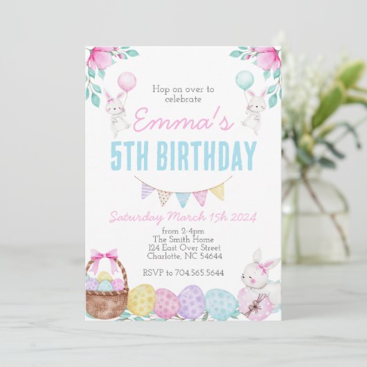 Invitation de Pâques, anniversaire de Bunny (Debout devant)