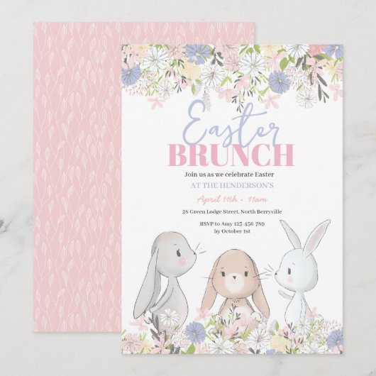 Invitation de Pâques Brunch Bunny (Devant / Derrière)