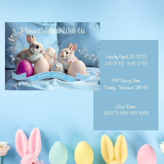 Invitation de Pâques Deux Lapins & Œufs de Pâques