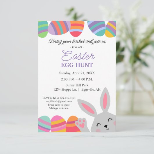 Invitation de Pâques Lapin Mignon Oeufs Jolis (Debout devant)