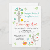 Invitation de Pâques Lapin qui saute et chasse aux (Devant / Derrière)