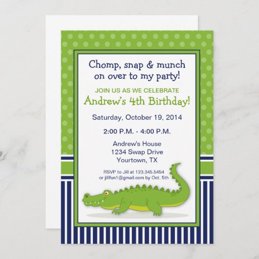 Invitation de partie d'alligator (Devant / Derrière)