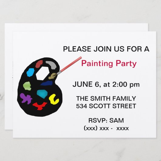 Invitation de partie d'art de peinture (Devant / Derrière)