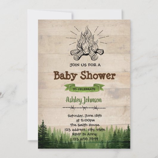 Invitation de partie de baby shower de camp (Devant)