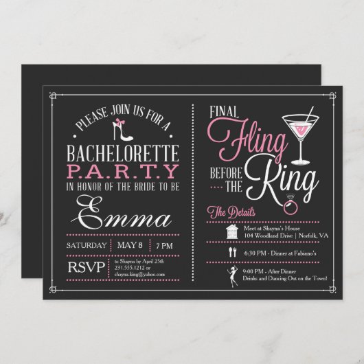 Invitation de partie de Bachelorette avec (Devant / Derrière)