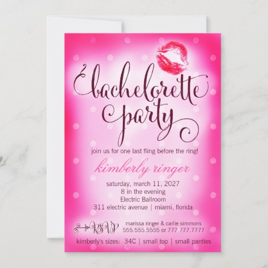 Invitation de partie de Bachelorette de roses (Devant)