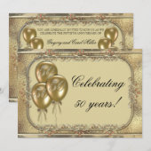 Invitation de partie de ballon d'anniversaire d'or (Devant / Derrière)