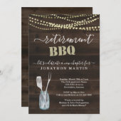 Invitation de partie de BBQ de retraite - bois (Devant / Derrière)