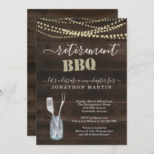 Invitation de partie de BBQ de retraite - bois (Devant / Derrière)