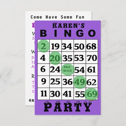 Invitation de partie de BINGO-TEST (Devant / Derrière)