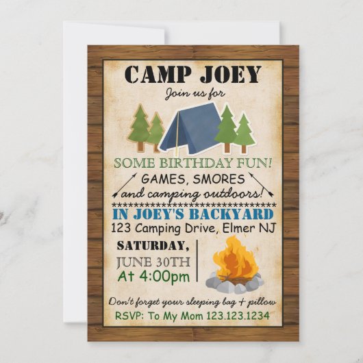 Invitation de partie de camping (Devant)