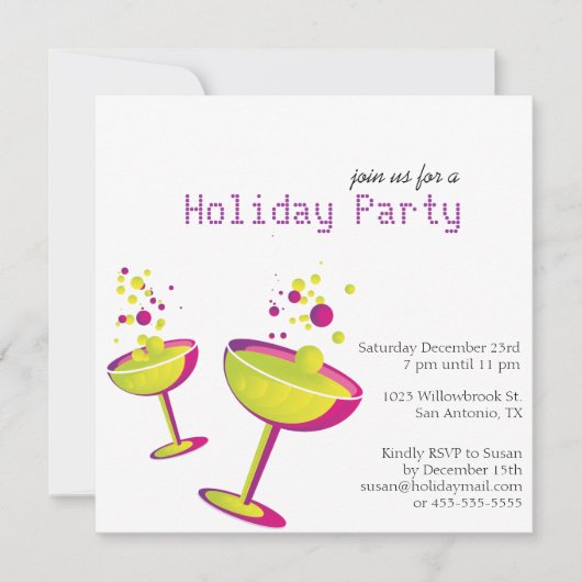 Invitation de partie de cocktails de vacances (Devant)