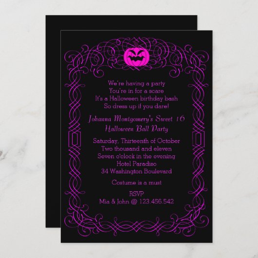 Invitation de partie de costume de boule (Devant / Derrière)