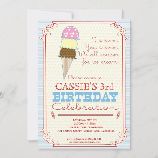 Invitation de partie de crème glacée (Devant)