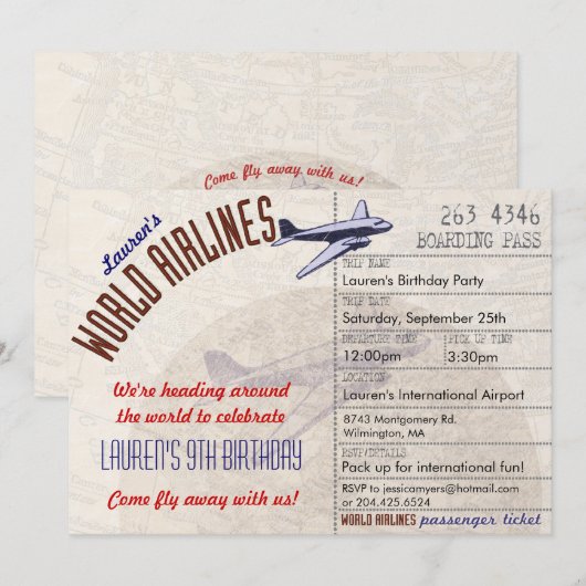 Invitation de partie de destination de billet (Devant / Derrière)