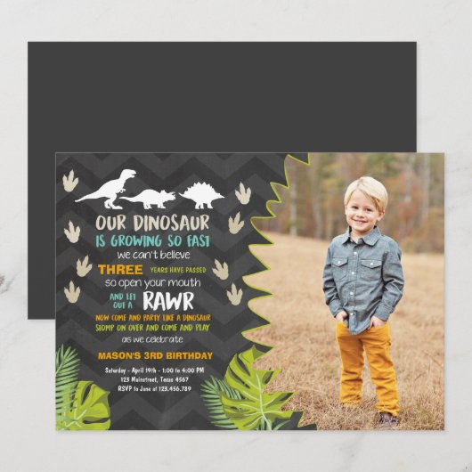 Invitation de partie de dinosaure d'invitation (Devant / Derrière)
