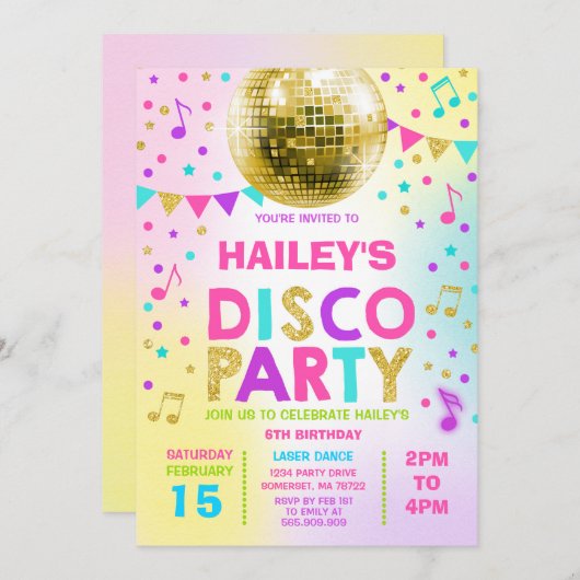 Invitation de partie de disco de lueur (Devant / Derrière)