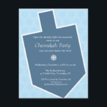 Invitation de partie de Dreidel Chanukah<br><div class="desc">Dreidels font partie de l'amusement de Hanoukka ainsi montrez cela avec cette invitation de Hanoukka. Un dreidel de bleu de cobalt prend la majeure partie de l'avant de l'invitation sur un fond subtil de bleu d'étoile de David. Toute votre information customisée de partie va à l'intérieur du dreidel. Disponible dans...</div>