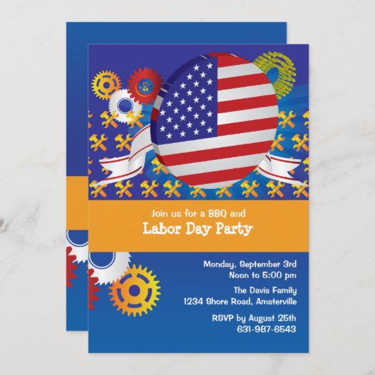 Invitation de partie de Fête du travail (Devant / Derrière)