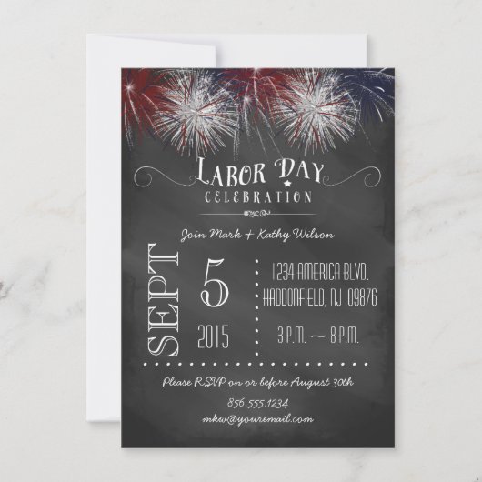 Invitation de partie de Fête du travail de feux (Devant)