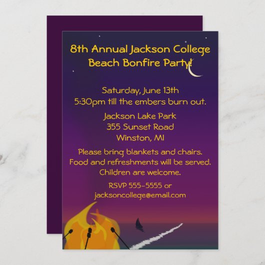 Invitation de partie de feu de plage (Devant / Derrière)