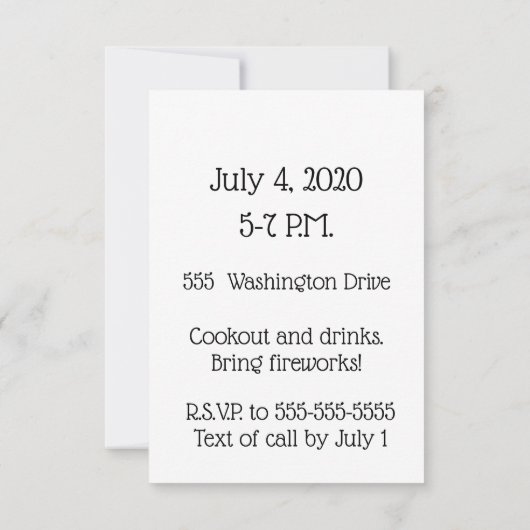 Invitation de partie de feux d'artifice (Dos)