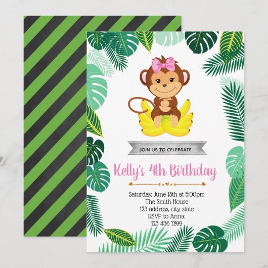 Invitation de partie de fille de singe (Devant / Derrière)