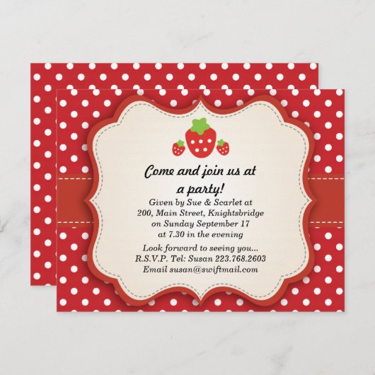 Invitation de partie de fraise (Devant / Derrière)