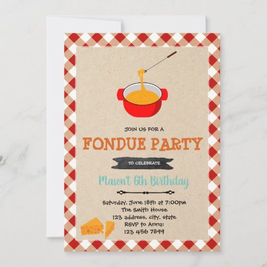 Invitation de partie de fromage de fondue (Devant)