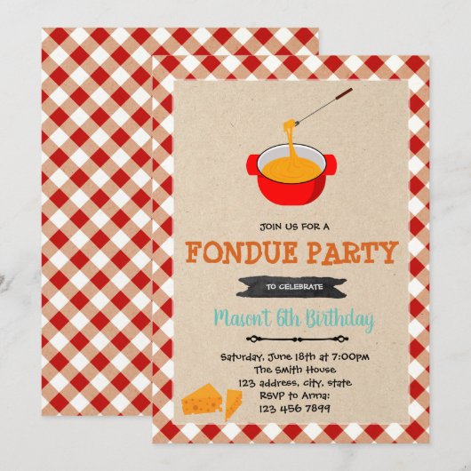 Invitation de partie de fromage de fondue (Devant / Derrière)