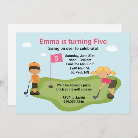 Invitation de partie de golf miniature (Devant / Derrière)