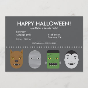 Invitation de partie de Halloween de monstres de