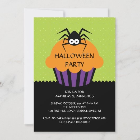 Invitation de partie de Halloween de petit gâteau (Devant)