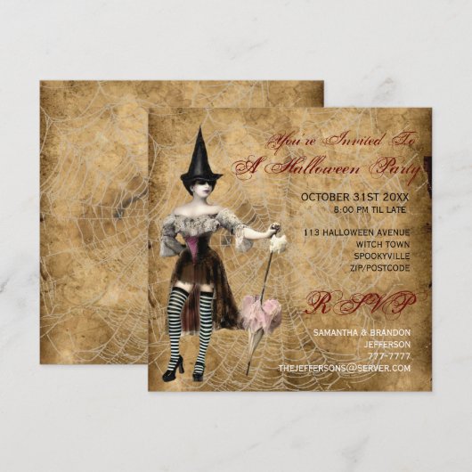 Invitation de partie de Halloween de sorcière (Devant / Derrière)