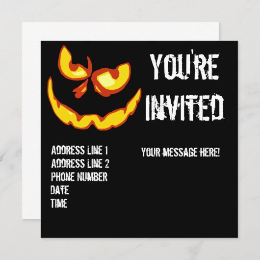 Invitation de partie de Halloween Jack-o'-lantern (Devant / Derrière)