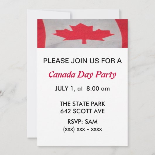 Invitation de partie de jour du Canada (Devant)