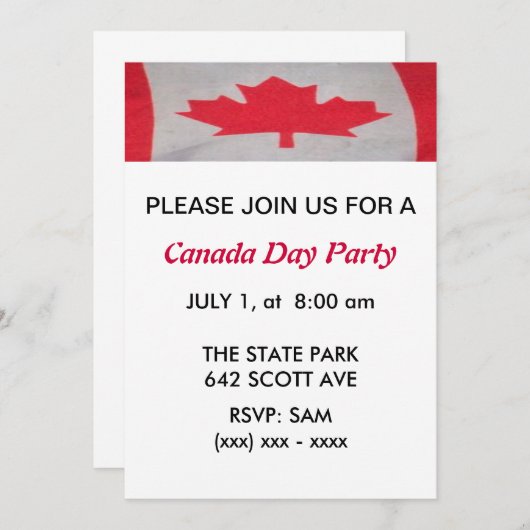 Invitation de partie de jour du Canada (Devant / Derrière)