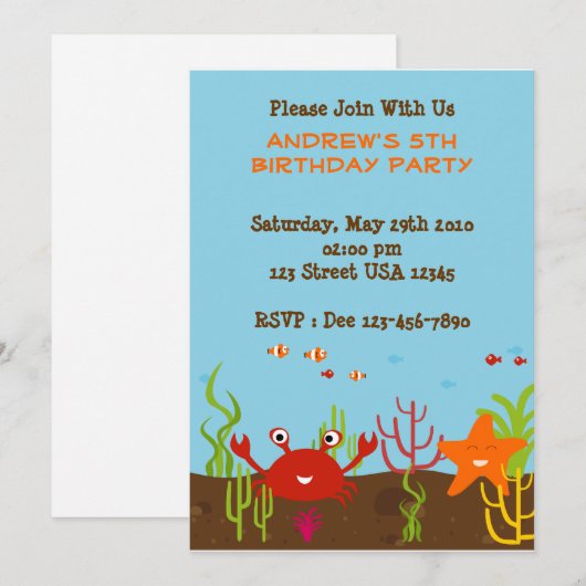 Invitation de partie de la créature 5x7 de mer (Devant / Derrière)