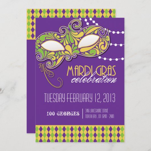 Invitation de partie de mardi gras (Devant / Derrière)