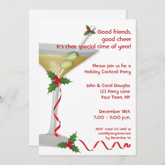 Invitation de partie de Martini de vacances (Devant / Derrière)