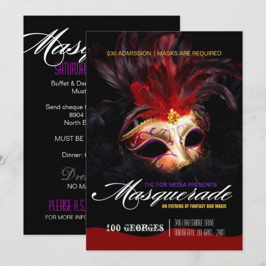 Invitation de partie de mascarade (Devant / Derrière)